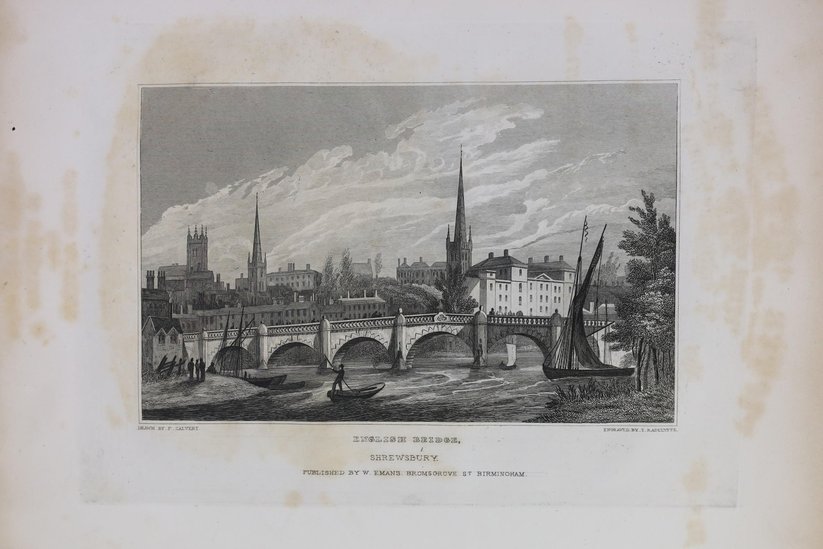 SHREWSBURY - Owen, Hugh and Blakeway, John Brickdale - History of Shrewsbury, 2 vols, 4to, cloth, spines loose, with engraved frontises and 47 plates, London, 1825 and West, William - Picturesque Views, and Descriptions